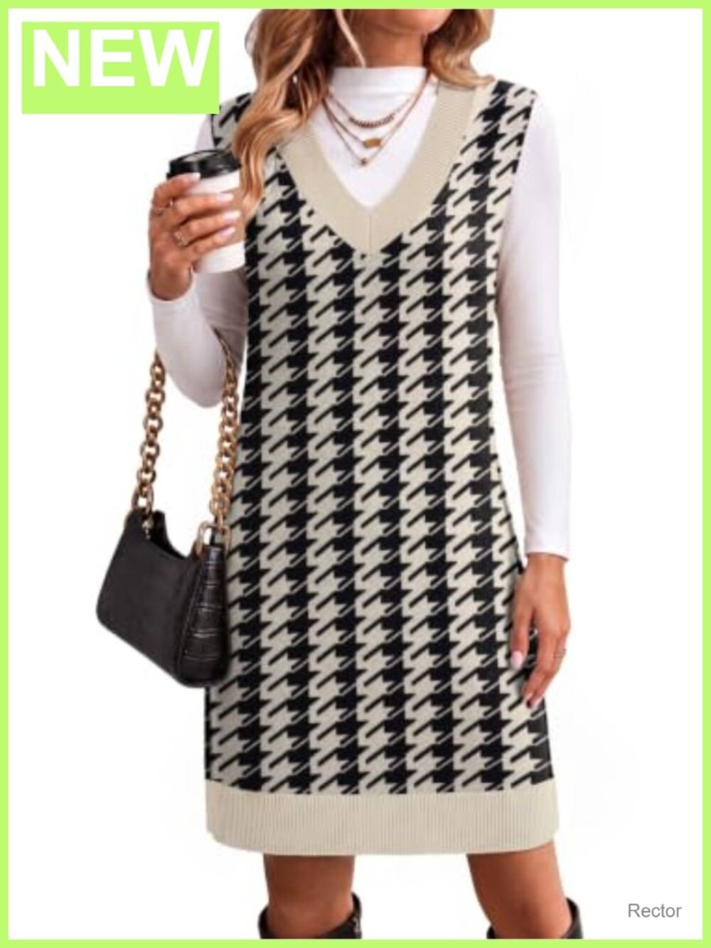 Cable Knit Sweater Vest Dress V-Neck Sleeveless Loose Fit Pullover Mini